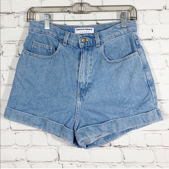 American Apparel High Waisted Denim Shorts - Picture 2 of 4